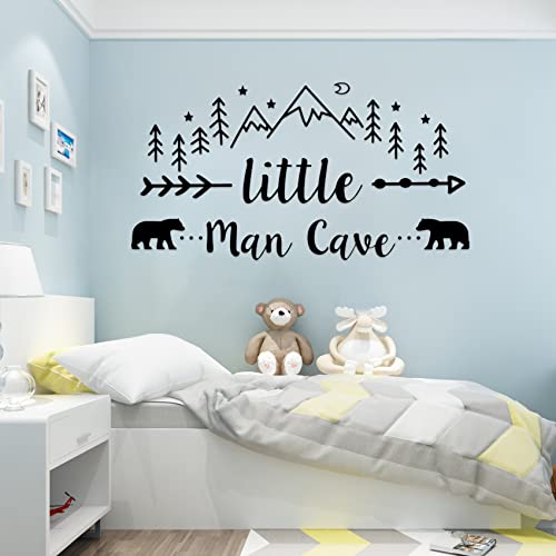 Little Man Cave Wall Decal - Tribal Mountain Woodland Bear - Black