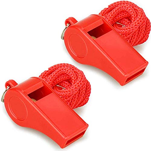 Super Loud Red Emergency Whistles with Lanyard - 2 Pack