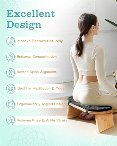 Folding Bamboo Meditation Bench with Cushion & Carry Bag - Black