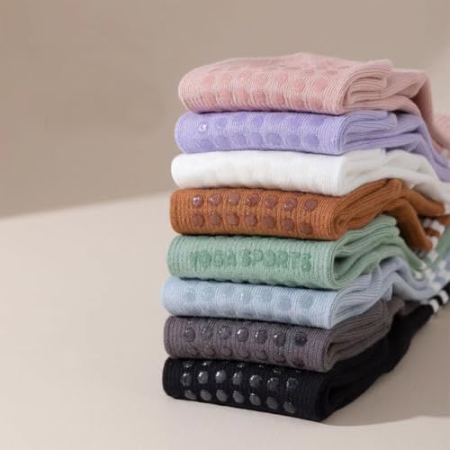 Non-Slip Yoga Socks - 4 Pairs Grippy Pilates Crew Socks