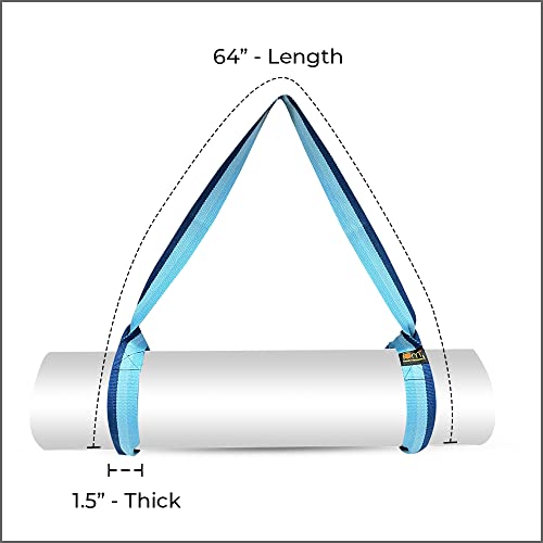 Yoga Mat Carrier Strap - Adjustable Cotton Holder Sling - Blue