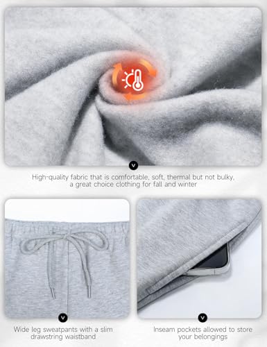 HeSaYep Women's Baggy Grey Fleece-Lined Wide Leg Sweatpants - Medium