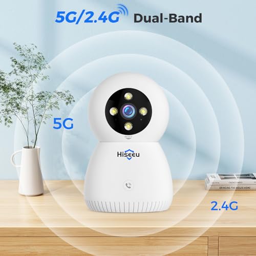Hiseeu Indoor Security Camera, 2.4G/5G 5MP Pet Camera Baby Monitor, PTZ 360¡Æ, Auto Tracking, 2 Way Audio, Night Vision, PIR Detection, No Monthly Fee