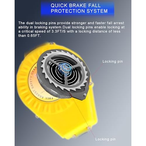 11FT RTOVZON Self Retracting Lifeline, Fall Arrest Fall Protection Dual Alloy Steel Hook Steel Wire Rope Heavy Duty Retractable Lanyard, Roofing Lifeline, SRL, Safety Lanyard