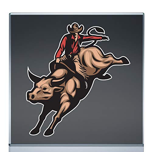 Cowboy Riding Bull Vinyl Decal - Full Color, 6"x5.4"