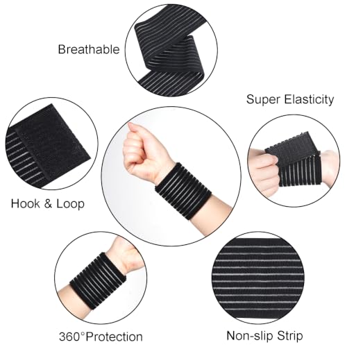 Adjustable Wrist Compression Bandage - Black, 4 Pack