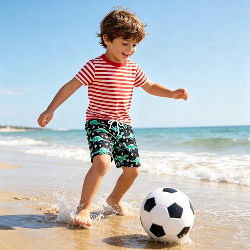 Boys Quick-Dry Swim Trunks - Toddler Board Shorts - Green Dinosaur 4-5T
