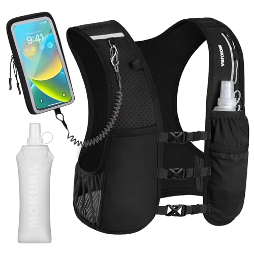 Lightweight Running Vest with 500ML Flask & Phone Holder - Black, Medium