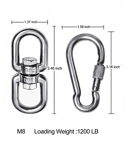 304 Stainless Steel Double Ended Swivel Hook with Snap Hooks - M8