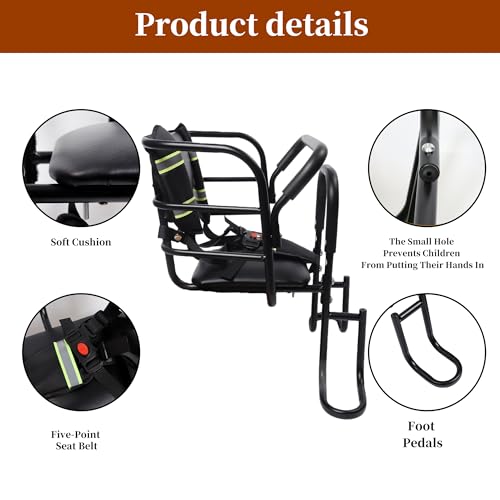 Rear Child Bike Seat with Foot Pedals & Handrail - Black