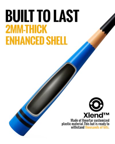 Xmortar 28" 8 oz Plastic Baseball Bat Set - Backyard Wiffle/Blitzball (Yellow & Blue Pencil)