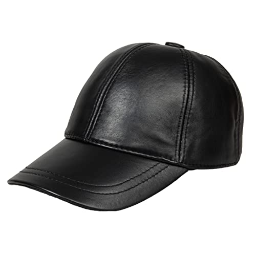 HATSQUARE Genuine Leather Baseball Cap - Unisex Black Adjustable Hat