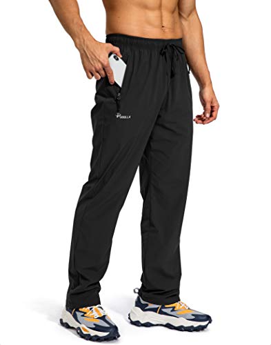 Pudolla Men's Athletic Jogging Pants Large Black with Zipper Pockets