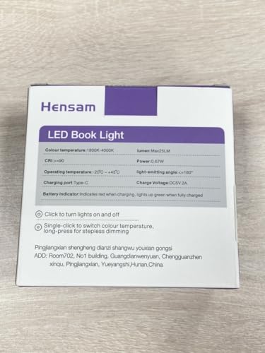 Hensam Book Light for Reading at Night, Rechargeable Reading Light with 1200 mAh Battery, Stepless Dimmable Reading Lights for Books in Bed, Portable Clip Book Light with Case