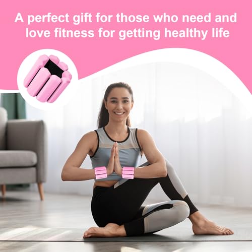 Teikugv Pink2 Wrist Weights Set of 2 - 1lb Adjustable Silicone Ankle & Wrist Weights