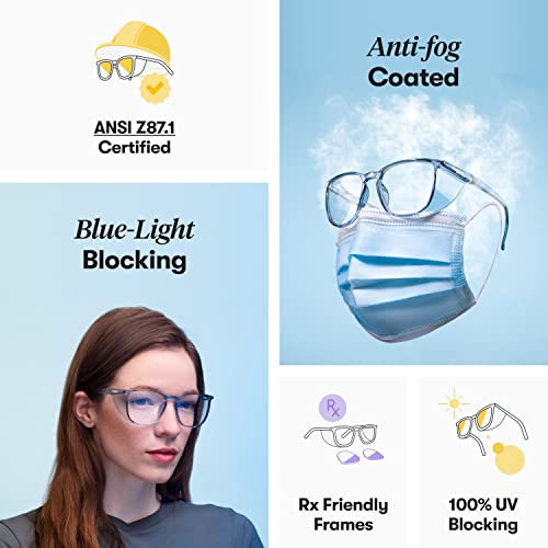 Stoggles Aviator Z87.1 Certified Safety Glasses, Blue-Light, UV Blocking Lens, Top & Side Shield, Anti-Fog, Stylish Eyewear