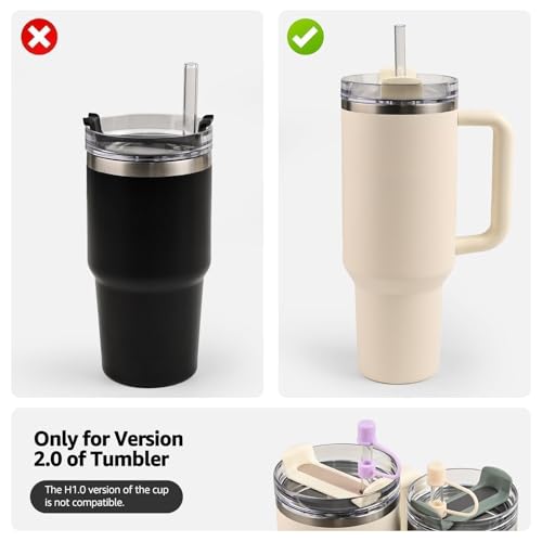 Straw Toppers for Stanley Cup 2.0 - 2 Pack with Leak-proof Plugs, White