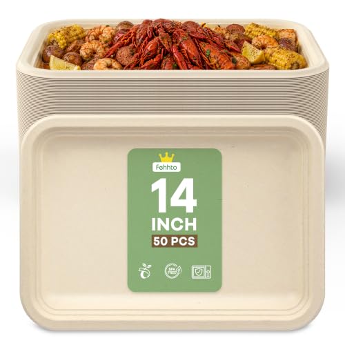 Natural Raw Pulp 50 Pack 14-Inch Heavy Duty Compostable Sugarcane Trays