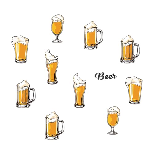 10 Pcs Beer Wall Stickers, sacinora Mugs of Beer Drinking Wall Decals Removable Vinyl Peel and Stick for Pub Kitchen Alcohol Bar Dining Room Art Home Decorations