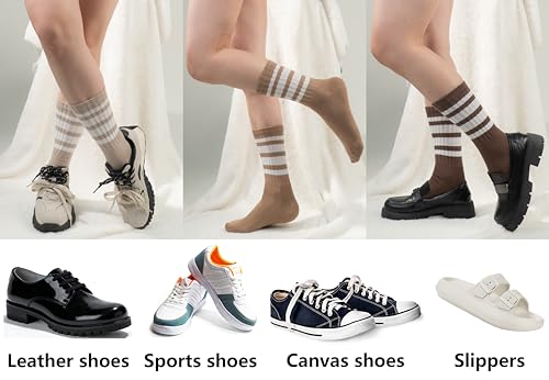 BomKinta 6 Pairs Striped Crew Socks Women Cotton Size 5-10 – Mix Color