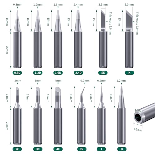 HANGLIFE 900M Soldering Iron Tips with Tip Holder for Hakko, Yihua, Atten, Quick, Ryobi, and More Soldering Stations/Guns - Replacement Solder Tips for Welding Equipment & Accessories (12 pcs)