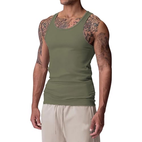 Slim Fit Men's Sleeveless V-Neck Tank Top - Small / Army Green