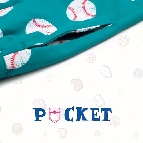 BRISIRA 10-12 Years Boys Swim Trunks - Green White Baseball Pattern Anti-Chafe Compression Boxer Brief Liner