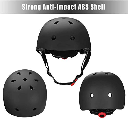 Adjustable Kids Helmet and Protective Gear Set - Black Set, Small