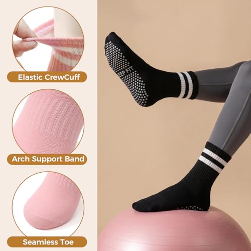 6 Pairs Non-Slip Grip Socks for Yoga & Pilates - Multicolor