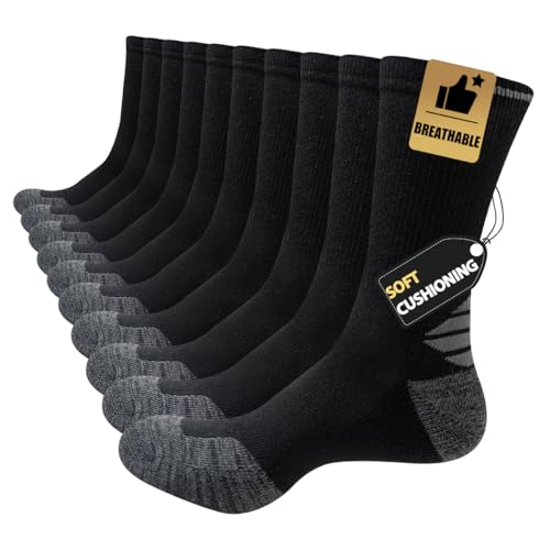 JOYNÉE Men's Black 5 Pairs Lightweight Breathable Crew Socks for Workout & Sports
