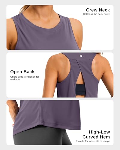 G Gradual Women's Open Back Athletic Tank Top - Medium Purple Grey
