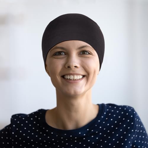 Soft Chemo Headwear for Women - 2 Pcs Lightweight Hair Cap - Black & Light Grey