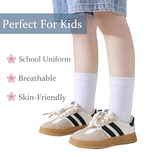 Boys Seamless Crew Socks - School Dressy Socks 3 Pack, 8-12 Years, White