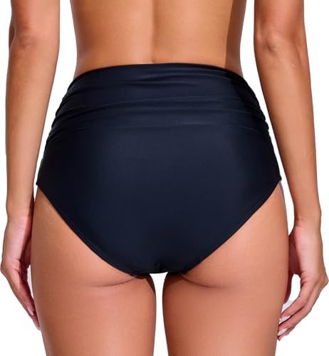 Women's High Waisted Black Bikini Bottoms Large 2026 V-Cross Full Coverage Swimwear