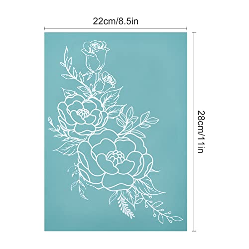 OLYCRAFT 11x8.6 Inch Self-Adhesive Silk Screen Printing Stencil Reusable Pattern Stencils Rose Flower for Painting on Wood Fabric T-Shirt Wall and Home Decorations