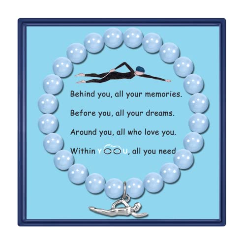 Swimmer Charm Bracelet - Aquamarine Swimming Jewelry for Women