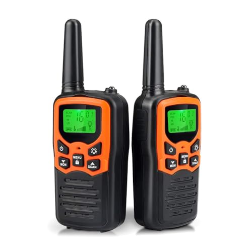 Long Range Walkie Talkies for Adults - 22 Channels, LED Flashlight & VOX Function (2 Pack, Orange)