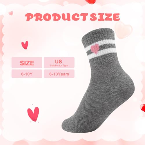 Girls Athletic Crew Socks - 6 Pairs, Ages 6-10, White, Gray, Pink