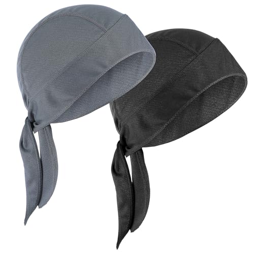 Cooling Doo Rags for Men - 2Pcs Soft Head Wraps - Black & Grey