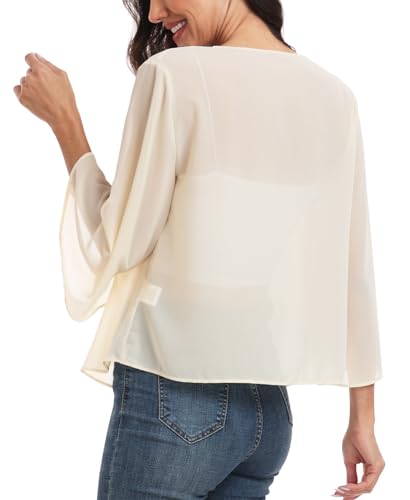 Open Front Chiffon Bolero Shrug Kimono Cardigan - Large Off Yellow