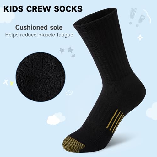 Comfoex Boys Athletic Crew Socks 6 Pairs Black 4-10 Years Variation 7-10