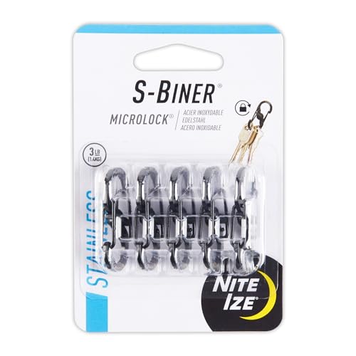 MicroLock Stainless Steel Carabiner Clip - Durable Key Holder (5 Pack)
