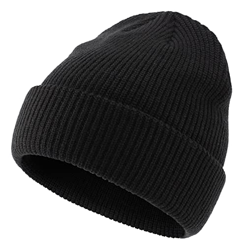 Classic Double Layer Knit Beanie Hat - Warm Black One Size