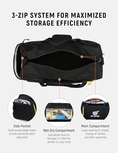 SKYSPER 30L Sport & Travel Duffel Bag ISPORT-Black Wet Pocket Men Women
