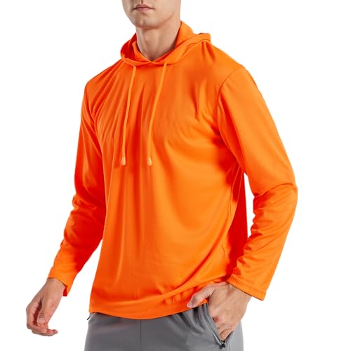 Men's UPF 50+ Sun Protection Hoodie - Long Sleeve with Face Mask - Large / Orange