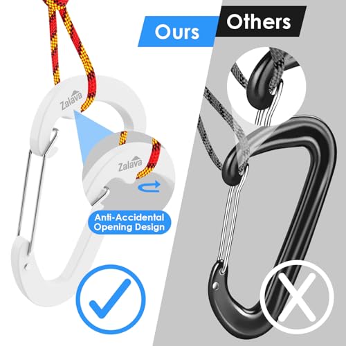 3-Inch Heavy Duty Aluminum Carabiner Clips - 6 Pack, White