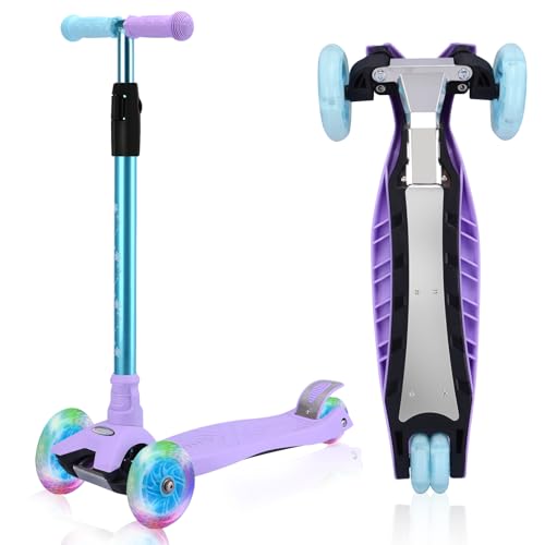 Kids 3-Wheel Scooter with Light-Up Wheels - Purple, Adjustable Height