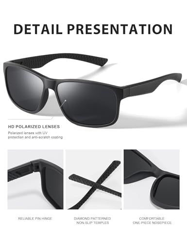 Polarized Square Sunglasses for Men and Women - Black/Gray