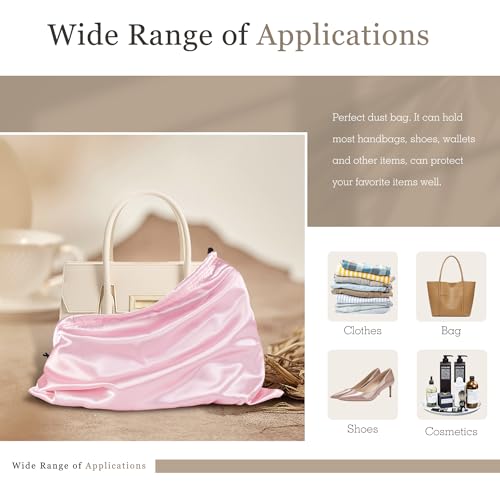 Pink Satin Dust Bags - 3 Pack Drawstring Pouches 19.6x15.7in