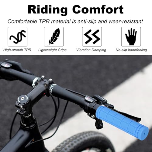 Soft TPR Bike Handlebar Grips - 132mm MTB Bicycle Grips - 22.2mm - Blue